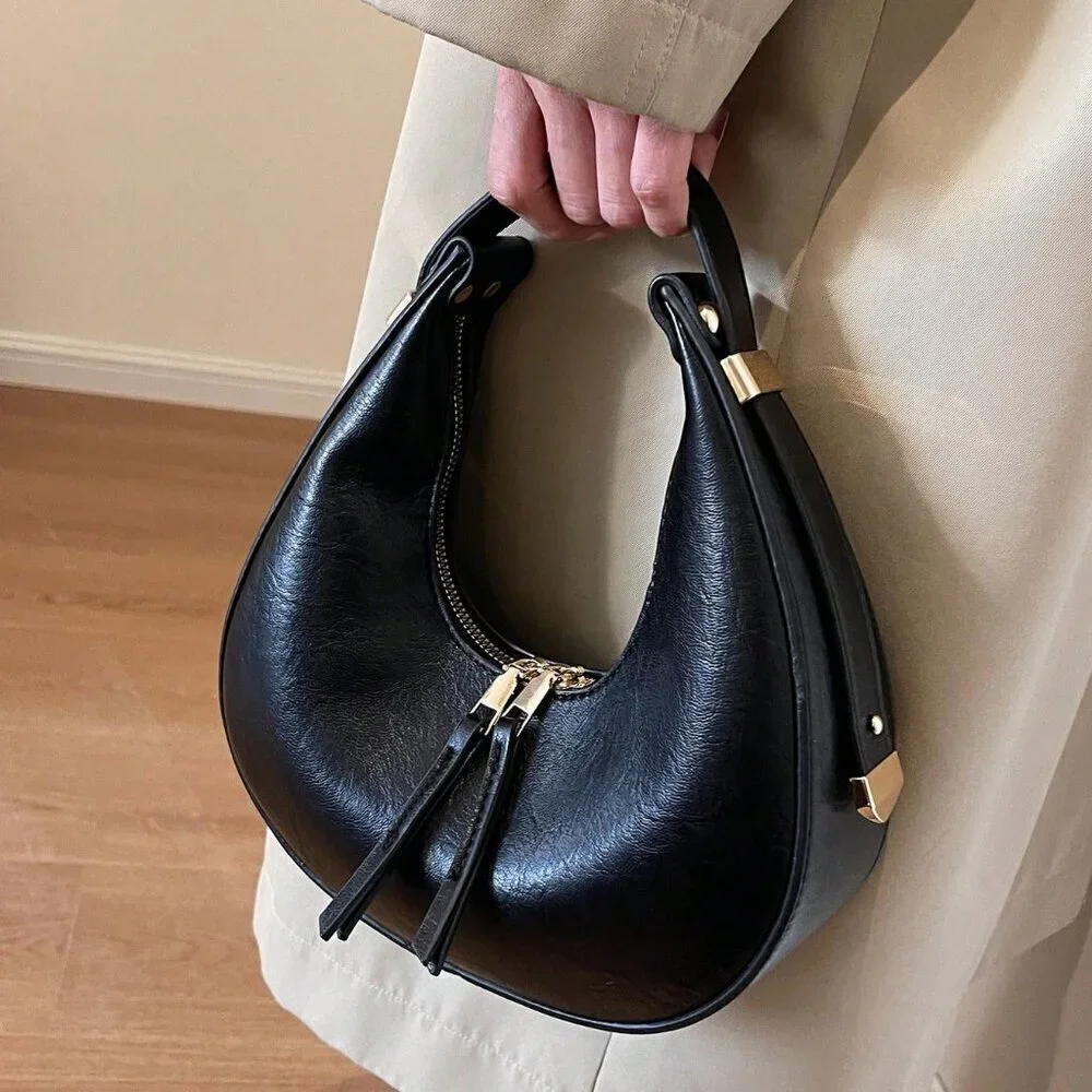 Black Elegant Women's Soft Faux Leather Hobo Bag